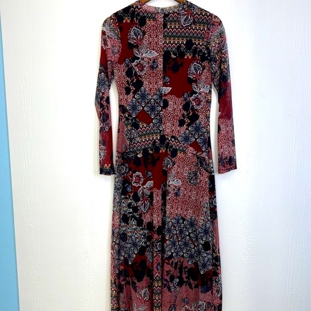 Enfocus Studio - Beautiful Printed Burgundy Floral Mesh Maxi Dress Size 8 - Picture 11 of 11